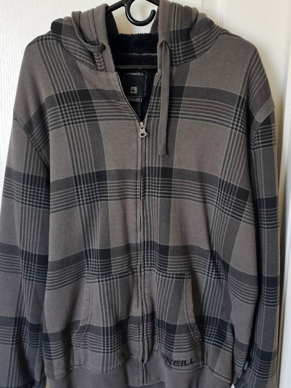 O'Neill Y2K Sherpa-lined Fleece Hoodie | Size: XL | plaid brown/grey | Grunge